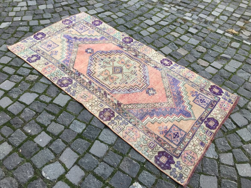 Bohemian Area Rug Handmade Wool Rug Turkish Vintage Traditional Rug 3,1 x 6,4 ft gallery