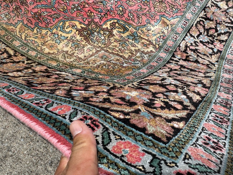 LARGE ANTIQUE SILK RUG 6x10 ORIENTAL handmade VINTAGE HAND-KNOTTED fine pink 6x9 gallery