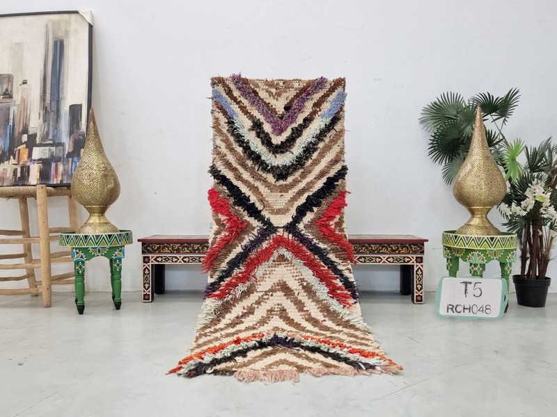Moroccan Handmade Vintage Berber Rug 2'6x6'2Striped Red & Black Wool &Cotton Rug gallery
