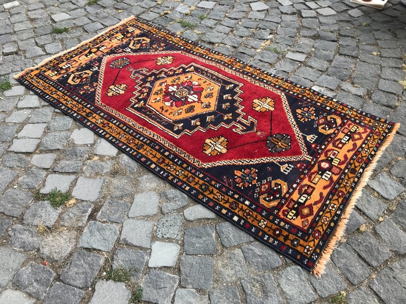 Bohemian Area Rug Handmade Wool Rug Turkish Vintage Traditional Rug 2,6 x 5,1 ft gallery