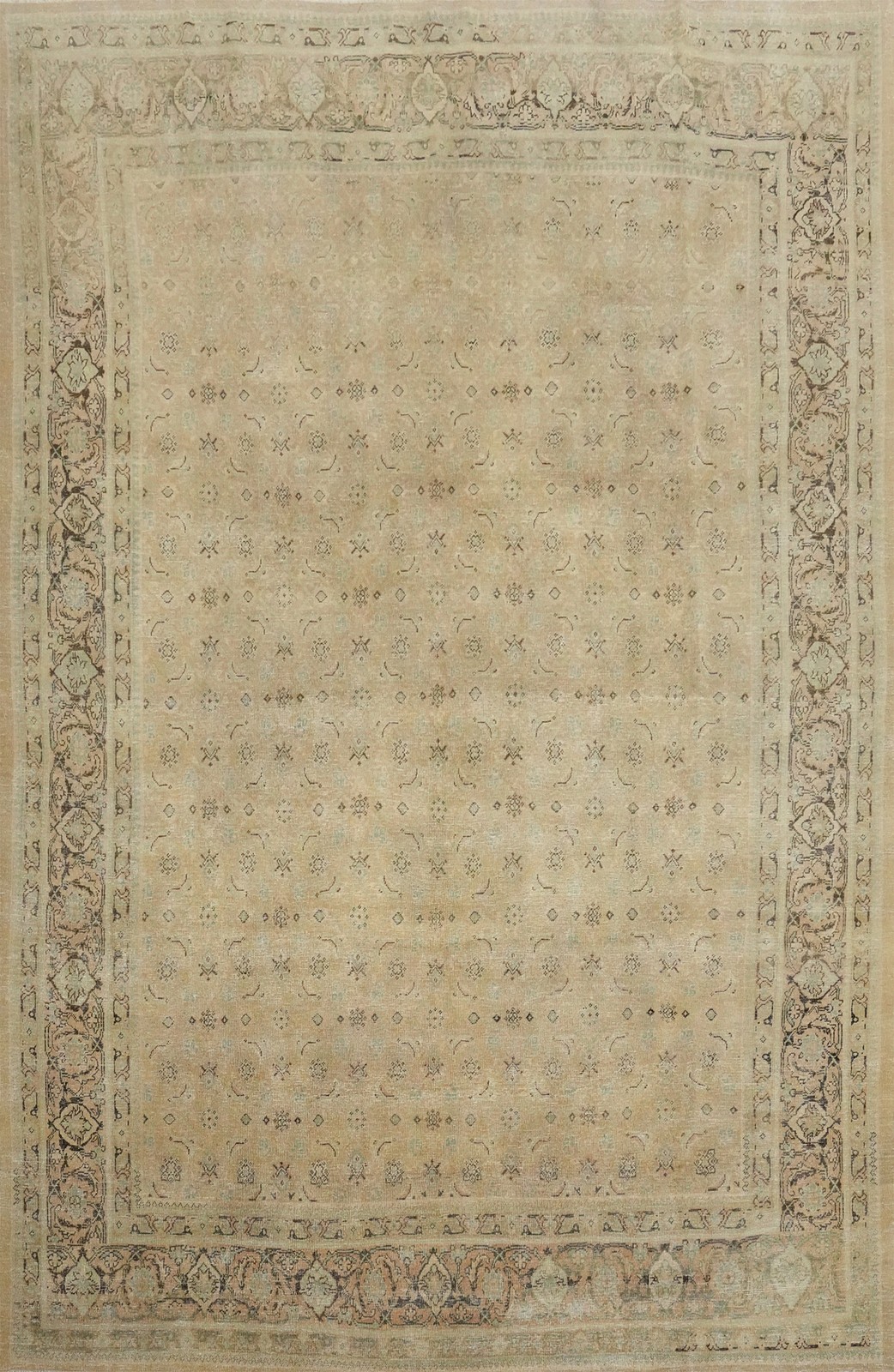 Antique Muted Distressed Gold Wool Vegetable Dye Handmade Living Room Rug 9x13 gallery