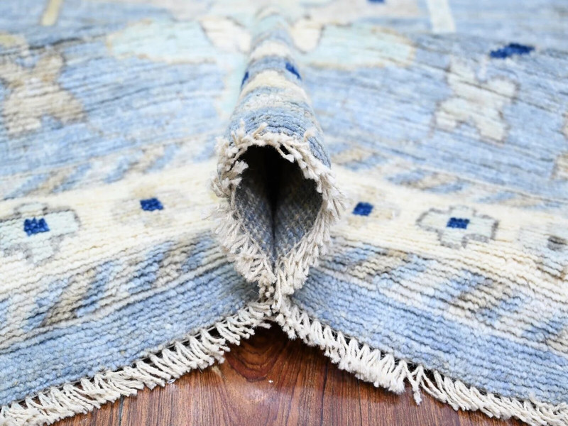 11'8"x11'9" Air Force Blue, Angora Pile Oushak with All Over Motifs Natural Dye gallery