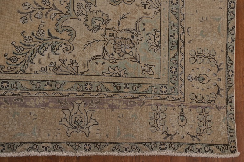 Handmade Room Size Area Rug 10x13 Beige Wool Traditional Medallion Vintage Rug gallery