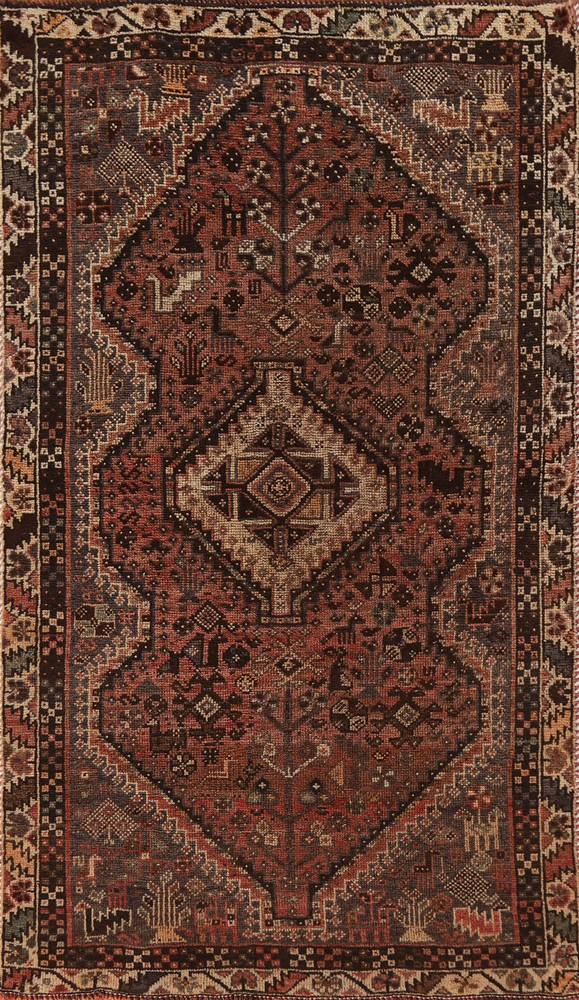 Antique Handmade Traditional Rug 4x7 Ft Vegetable Dye Tribal Red Wool Carpet