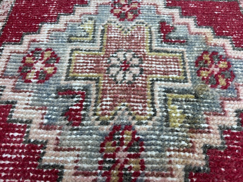 1x3 Vintage Red Tribal Turkish Door mat, Hand-Knotted Wool Rug, Bathroom Rug gallery