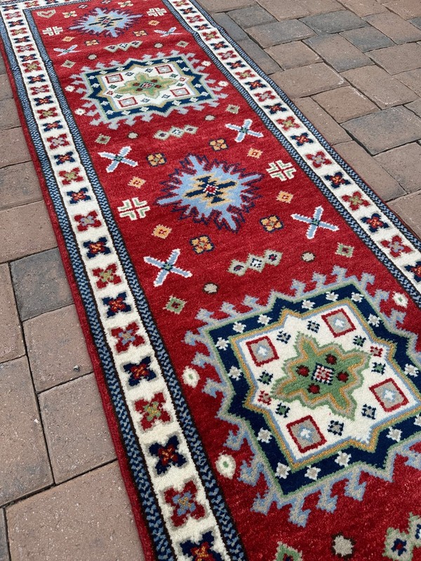 New Fine Quality Tribal Kazakh Runner Handmade in India, Thick Soft Pile, 2x9 gallery