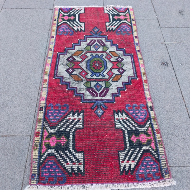 2x3 Turkish Vintage Small Rug Handmade 46 x 93 cm Bath Mat 1.51 x 3.05 ft gallery