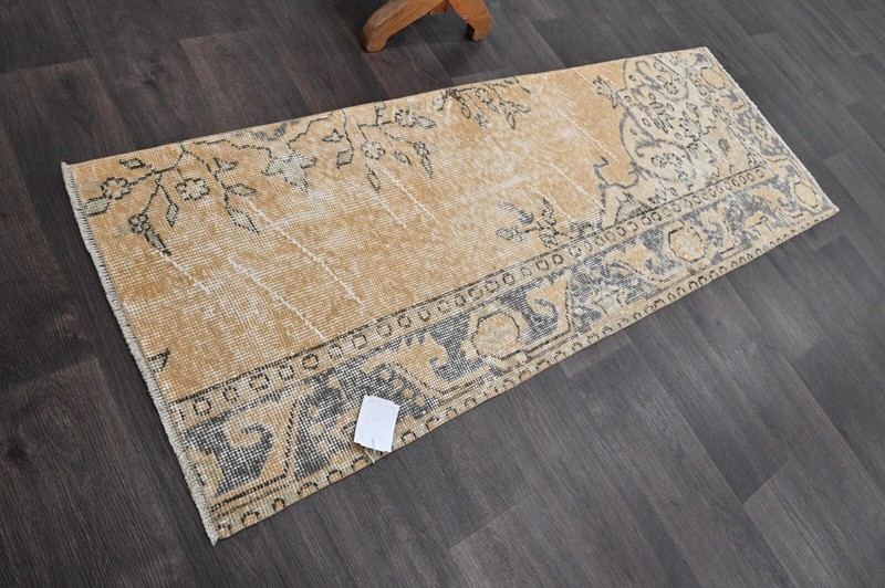 Vintage Turkish Runner Rug 2x5ft Wool Anatolian Handmade Hallway Oushak BEIGE gallery