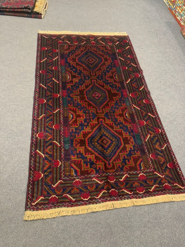 Vintage 7x4 Ft Tribal Geometric Rug | Hand Knotted Wool | Boho | Wall Hanging gallery