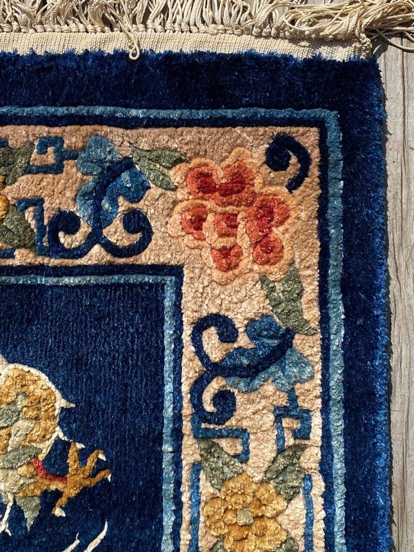 Vintage PINE & CRANE Chinese Dragon Shanghai Silk Rug. Hand Woven w Tags gallery