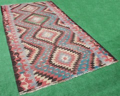 Turkish Kilim Rug 73”x138” Hand Woven Antalya Kilim 186x353cm Oriental Rug