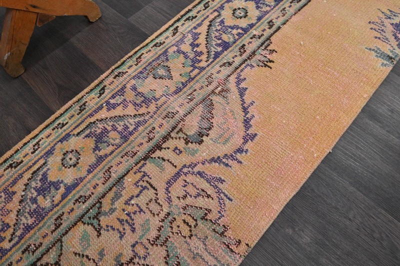 Vintage Turkish Runner Rug 2x7ft Wool Anatolian Handmade Hallway Oushak BEIGE gallery