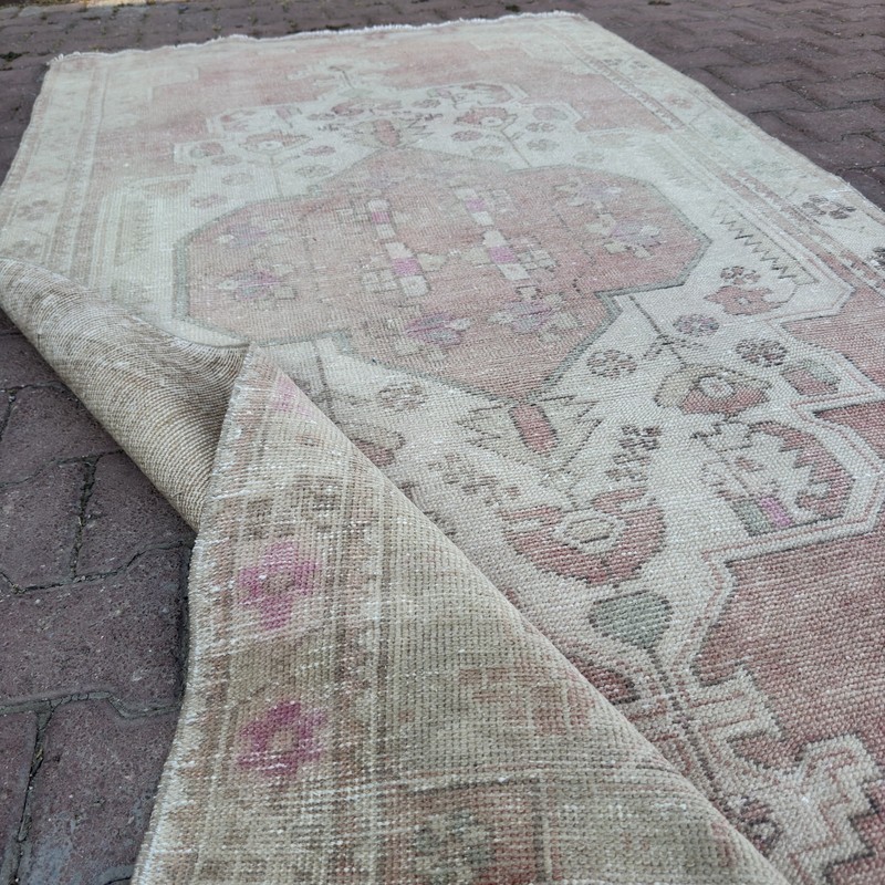 4x8 Faded Blush Wool Vintage Turkish Handmade Living Room Area Rug - Tariff Free gallery