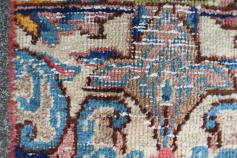 Vintage Worn Fragment Hand Made Traditional Oriental Wool Red Blue Rug 208x133cm gallery
