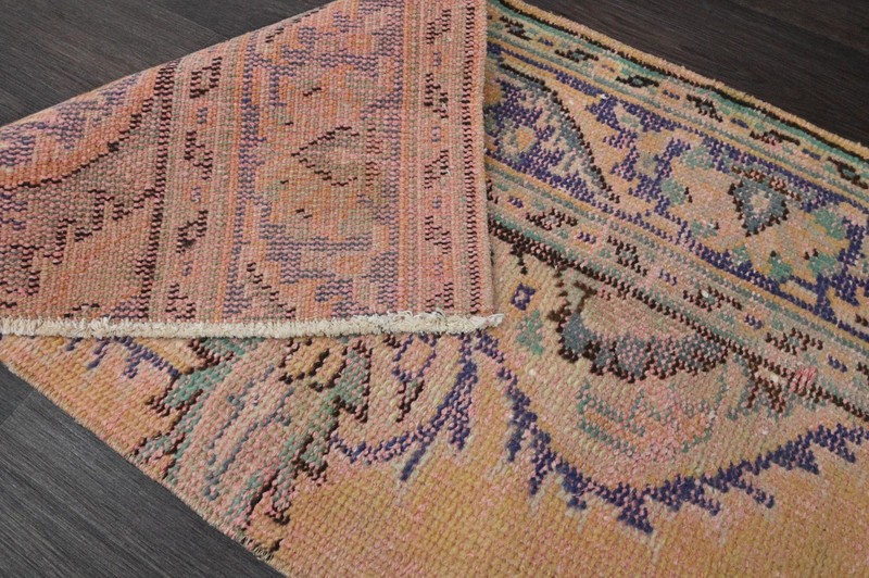 Vintage Turkish Runner Rug 2x7ft Wool Anatolian Handmade Hallway Oushak BEIGE gallery