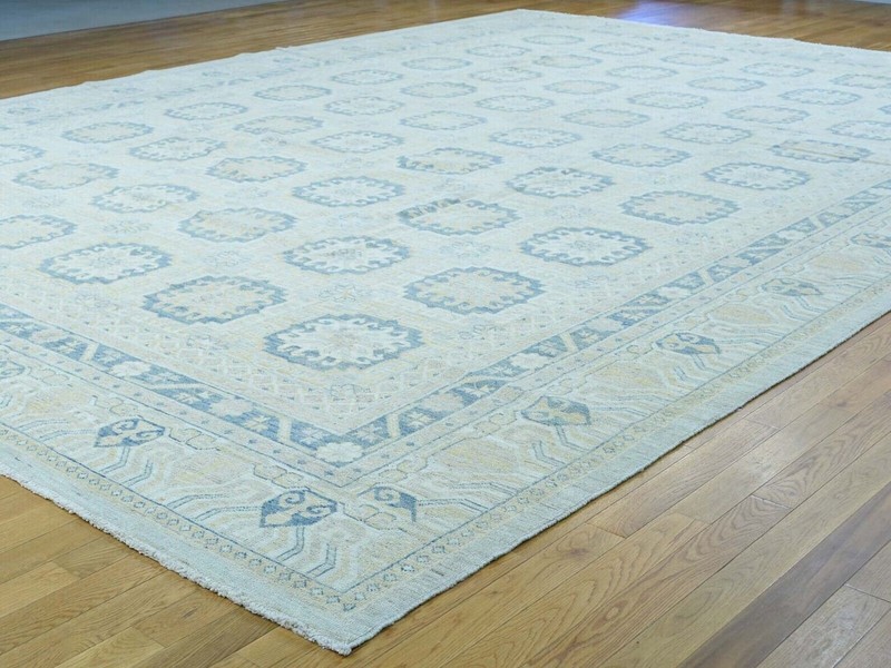 13'1"x17'7" White Wash Khotan Design Hand Knotted Pure Wool Oriental Rug gallery