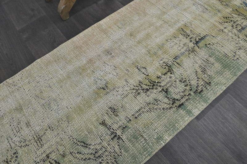 Vintage Turkish Runner Rug 2x5ft Wool Anatolian Handmade Hallway Oushak BEIGE gallery