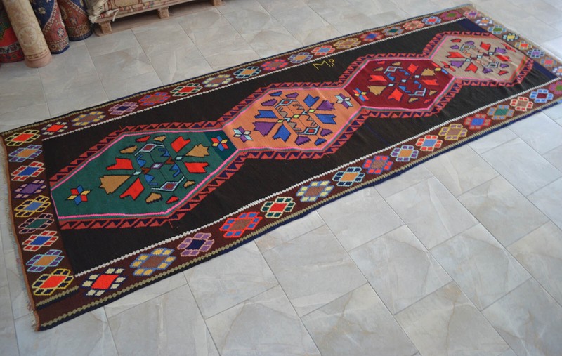 Turkish Kilim Rug, Hand Woven Rug, Wool Vintage Rug, Large Runner Rug, 5 x 14 ft gallery