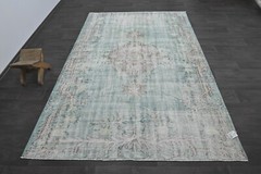 Oushak Turkish Vintage Rug 6×9 Kilim Rug Anatolian Handmade Boho Decor BLUE