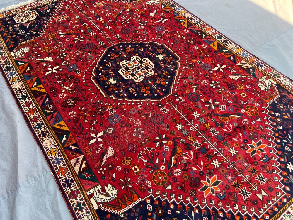 RED BLUE VINTAGE RUG 4x7 ANTIQUE HAND-KNOTTED traditional handmade oriental 5x7