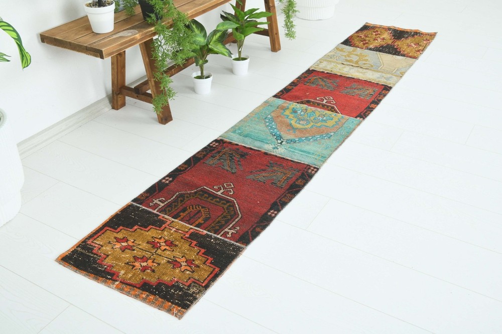 Turkish Runner Rug 2x8 Hand-Knotted Vintage Oushak Oriental Rug Wool Carpet,703