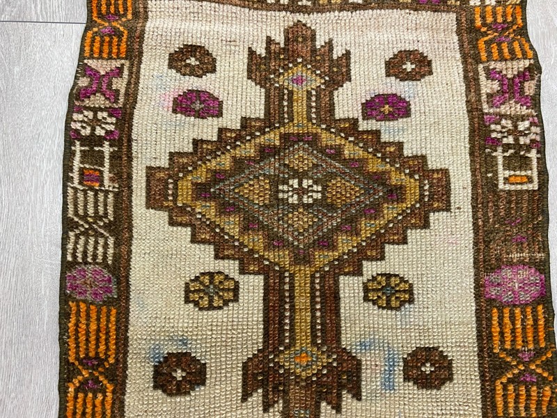 Rustic Turkish Tribal Square Rug Handmade Wool Vintage Accent Rug 1.7 x 1.7 ft gallery