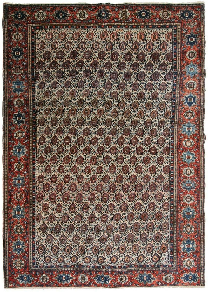 4x6 Rare Antique Fine Geometric Handmade Rug Navy Blue 130cm x 188cm c.1880