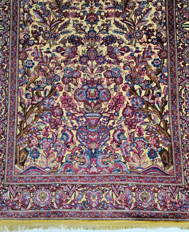 Rare Genuine Antique Silk Kashaan Souf Rug 3D Weave With Metal Threads gallery