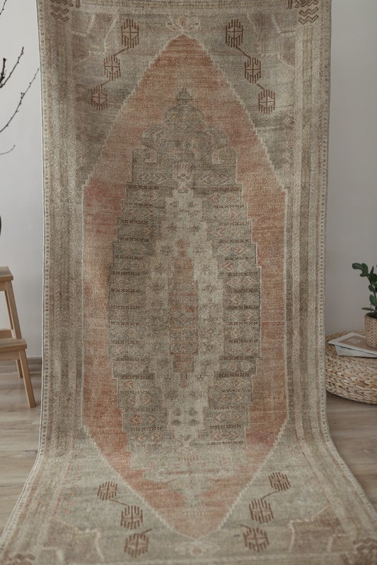 3x8 Vintage Turkish Runner Rug, Hand Knotted Wool Hallway Rug,Oushak Runner, gallery