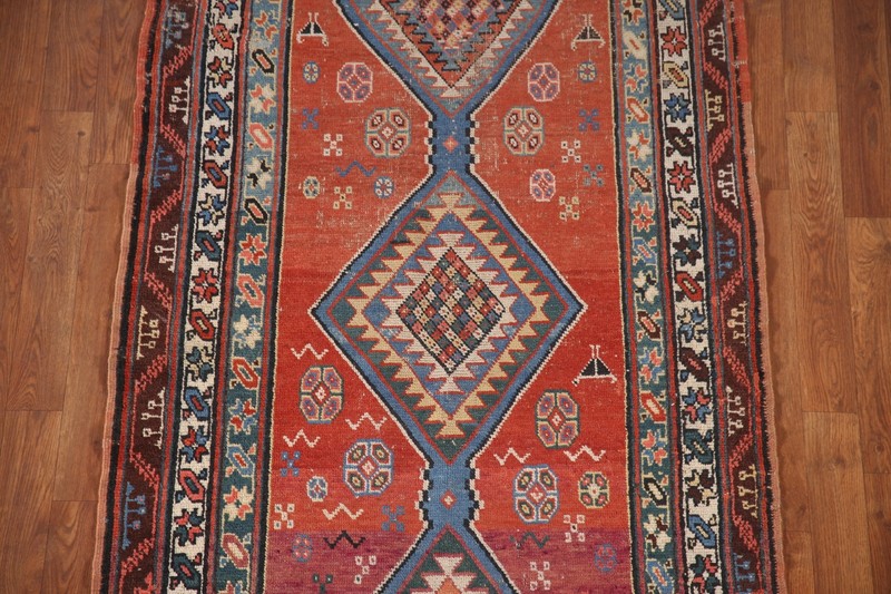 Pre-1900 Heriz Bakhshayesh Runner Antique Rug 3'x16' Vegetable Dye Handmade Rug gallery