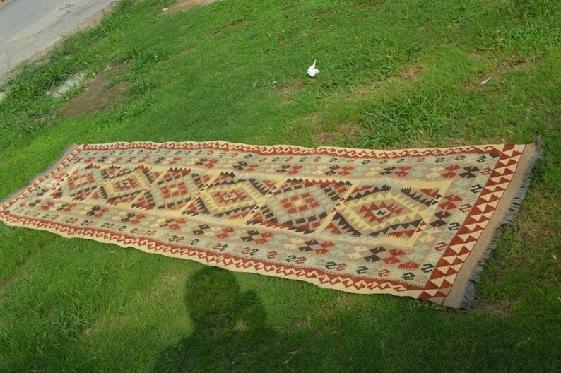 310 X 80 CM Stunning Turkish Flat Fine Weave Natural Vegetable Dye Kilim Runner gallery