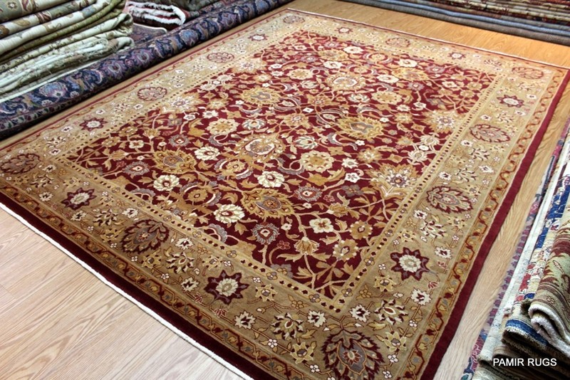 Very Fine Quality Hand Knotted 8' x 10' AGRA Heriz Design Dark red, gold Beige gallery