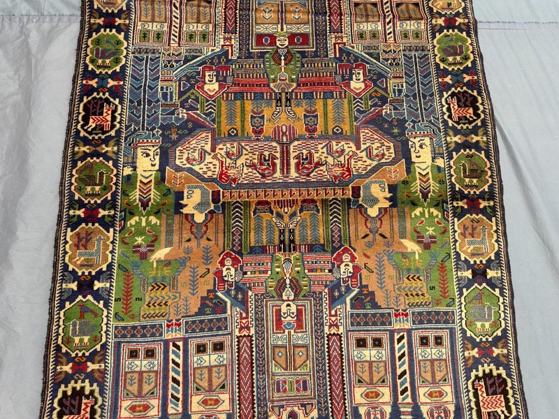 3'11x6'11 ft Pictorial Art Rug Afghan Hand Knotted Baluchi Antique Rare Area Rug gallery