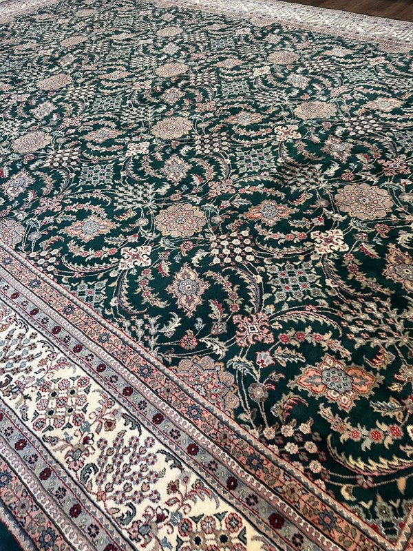 New Top Quality Handmade Green Palace Size Rug, Allover Floral Design, 12'x17' gallery