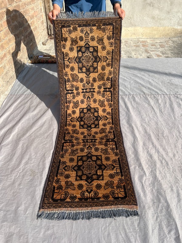 Antique Terracotta Afghan Runner Rug 2x5 Hand Knotted Turkmen Muted Wool Carpet gallery