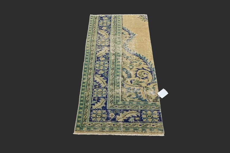 GREEN Turkish Oushak Rug 2x4 Vintage Handmade Anatolian Small Doormat Kilim gallery