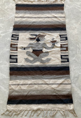 Vintage Handmade Mexican Saltillo Aztec Wool Kilim Rug Carpet 140X68 cm