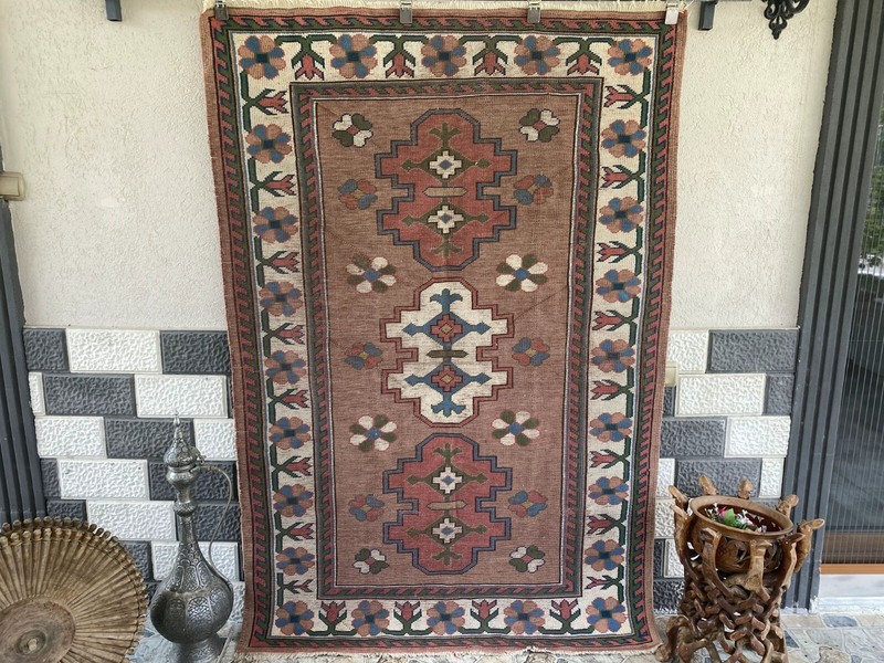 Turkish Kurdish Vintage Rug | 4.3 x 6.5 ft | Handwoven Anatolian Tribal Geometri gallery