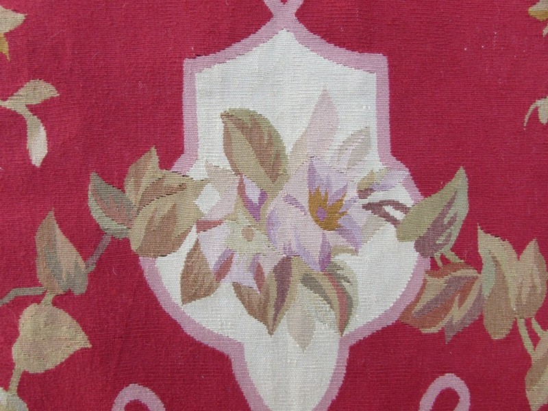 Vintage Hand Made French Design Wool Red Green Original Aubusson 253X141cm gallery