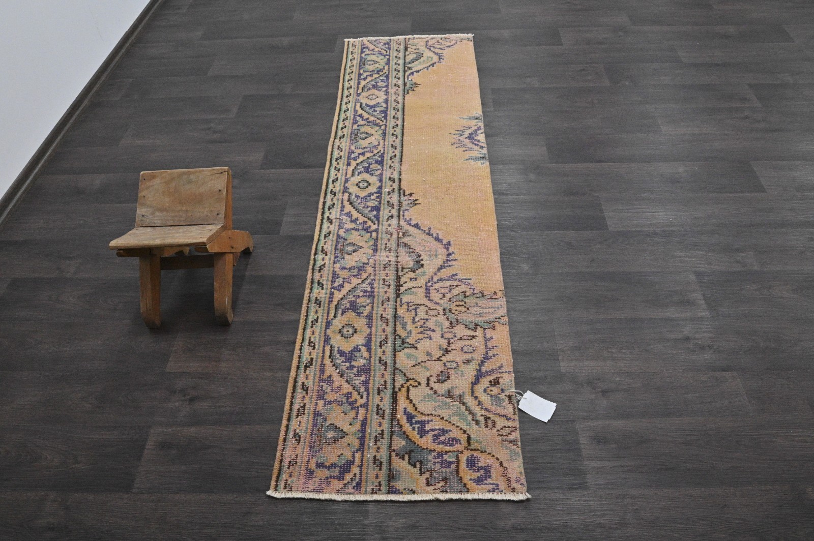 Vintage Turkish Runner Rug 2x7ft Wool Anatolian Handmade Hallway Oushak BEIGE gallery