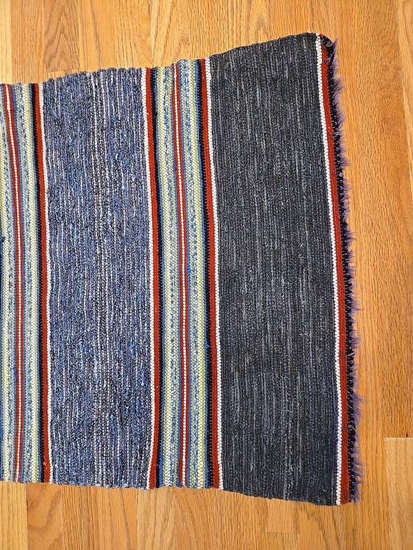 Vintage Hand Made Rag Rug (2' x 8') Woven Long Runner Dark Multi-Color Sweden gallery