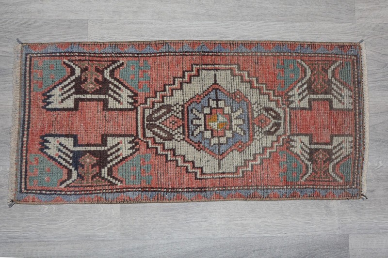 Vintage Distressed Oushak Rug 1'4x3'1 ft, Brown Modern Turkish Rug gallery