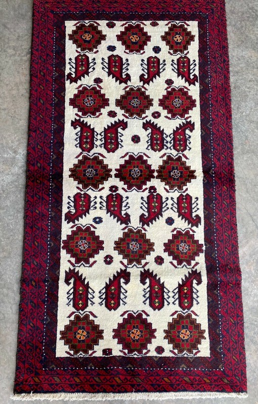Handmade Afghan Tribal Accent Rug 3'x6' Geometric Paisley Design, Light Distress gallery