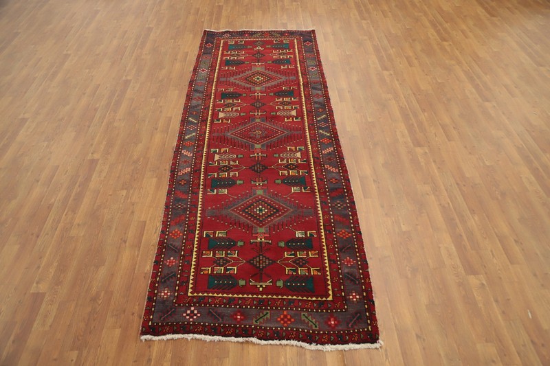 Geometric Wool Red Hand-made Traditional Tribal Hallway 10 ft Runner Rug 4x10 gallery