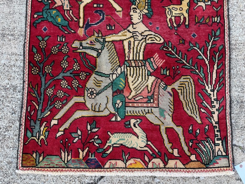 3x5 ANTIQUE ORIENTAL RUG HANDMADE old real VINTAGE HAND-KNOTTED huntering horse gallery