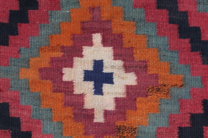 Vintage Traditional Hand Made Oriental Wool Red Green Kilim 330x124cm gallery