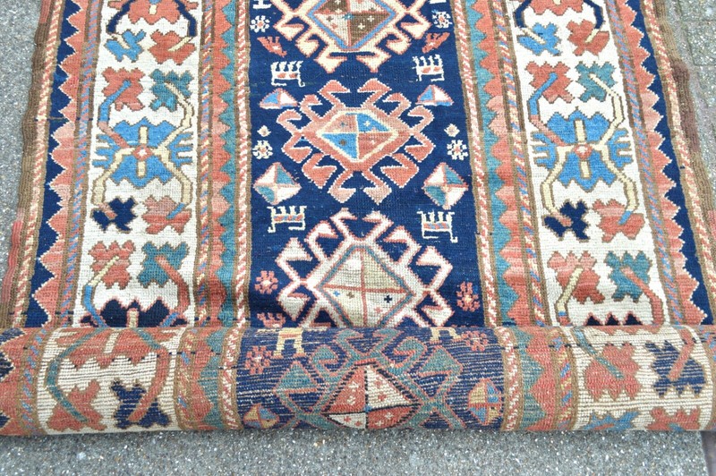 FABULOUS ANTIQUE NIGHT BLUE KAZAK CAUCASIAN LONGRUG 1890's ***WWS*** SHIRVAN gallery