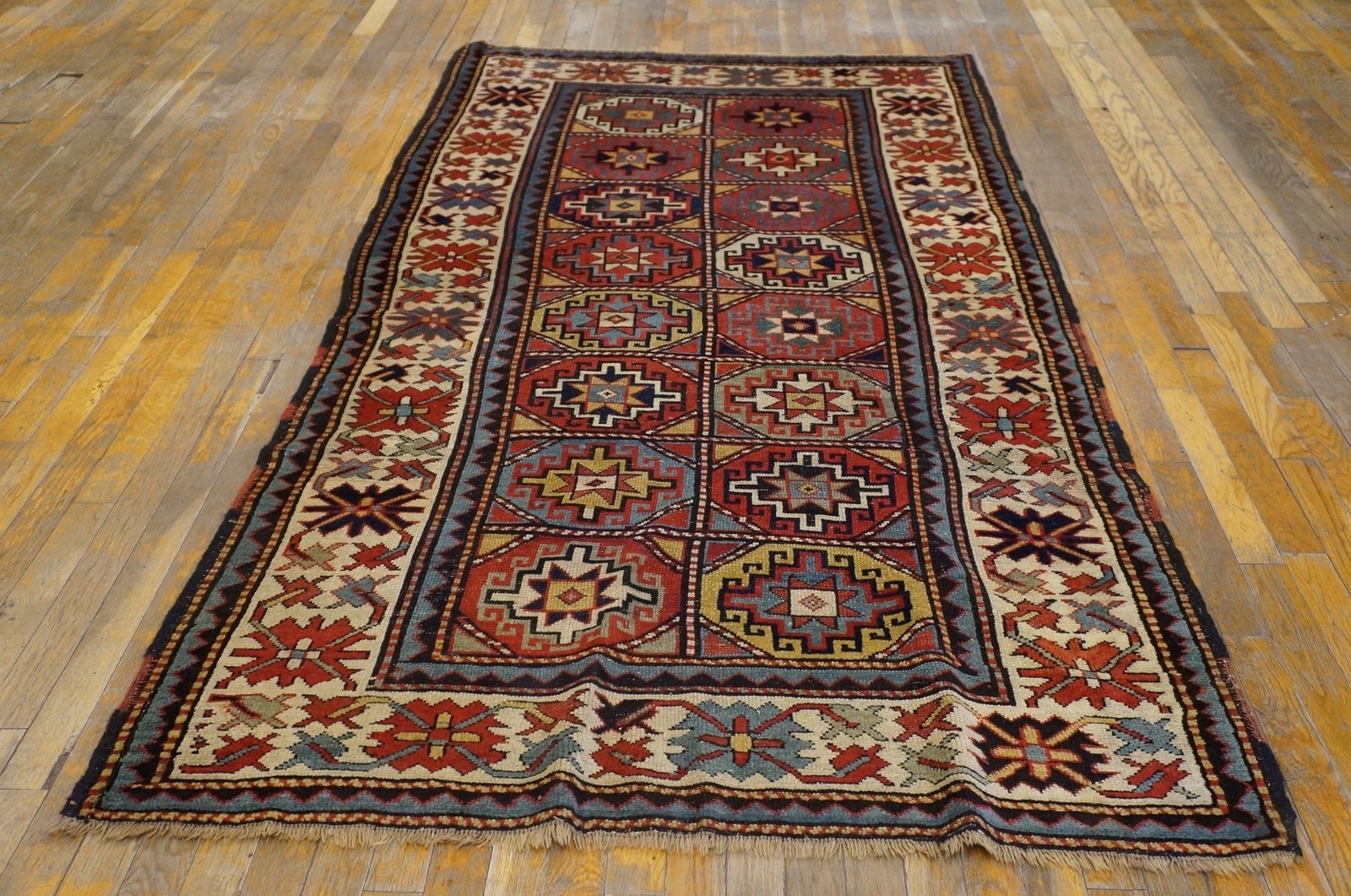4'x8' Exciting Bold Tribal Geometric Grid Pattern Antique Caucasian Moghan Rug gallery