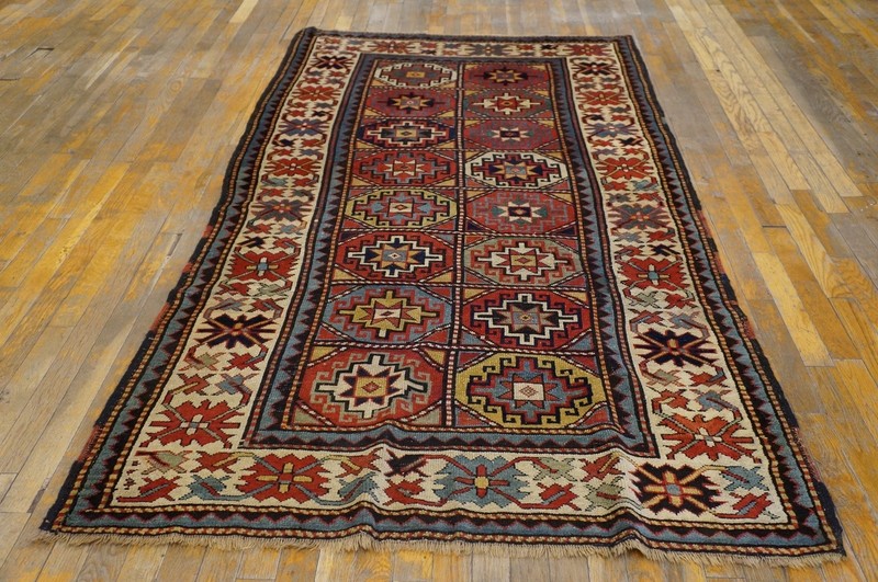 4'x8' Exciting Bold Tribal Geometric Grid Pattern Antique Caucasian Moghan Rug gallery