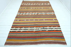 Anatolia Milas Kilim Rug, Tribal Striped Rug, Modern Rug, Orange Carpet 74″x125”